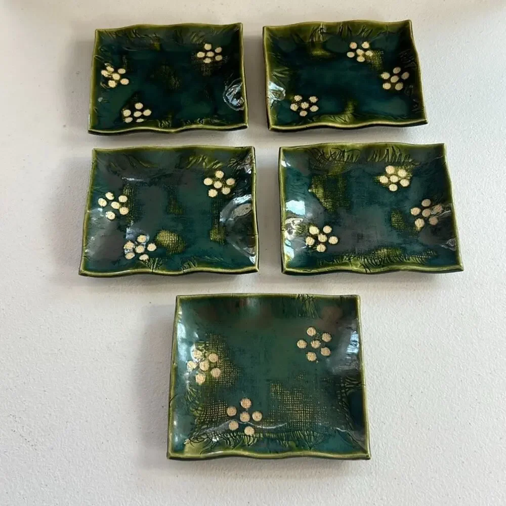 Art Pottery Set of 5 Cake Plates Stoneware Ceramic Handmade Asian Art